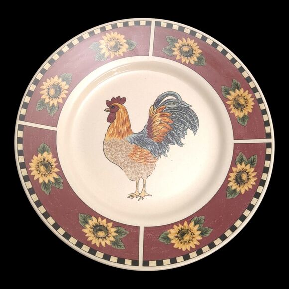 Lot of Three Gibson Rooster/Sunflower Salad Plates 9” Chicken Farmhouse - Picture 6 of 7